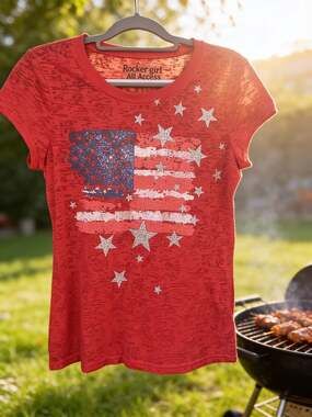 Rocker Girl All Access Red American Flag Graphic T-Shirt Size  XXL